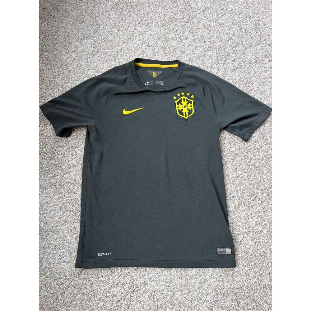 Nike Brazil 2014-15 Third Jersey Mens CBF Soccer Shirt World Cup Black Green S